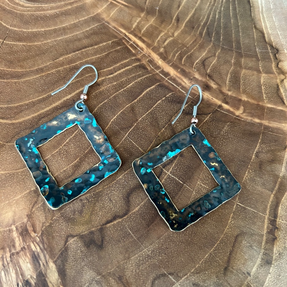 Copper verdigris  earrings - Picture 2 of 2